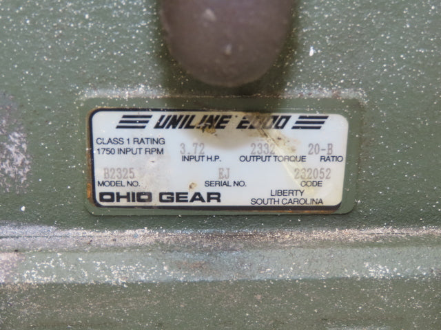 Ohio Gear B2325 Uniline 2000 Gearbox 20:1 Reducer 3.7Hp 88rpm 180TC LH