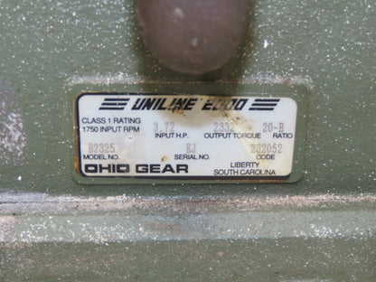 Ohio Gear B2325 Uniline 2000 Gearbox 20:1 Reducer 3.7Hp 88rpm 180TC LH