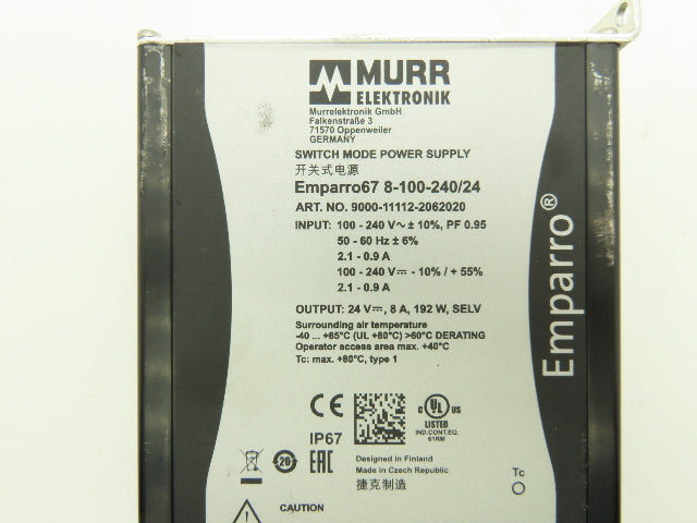 Murr Elektronik Emparro 67 8-100-240/24 Switching Mode Power Supply 24vdc 8A Out
