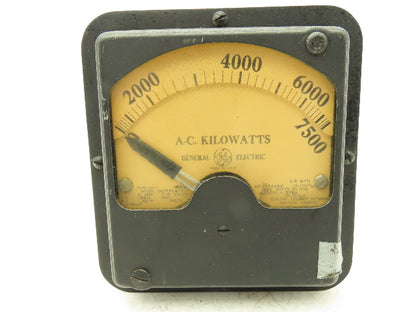General Electric 8AD7KLA11/AD-7 AC Kilowatts Meter 0-7500 Vintage
