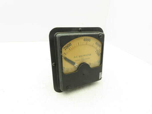General Electric 8AD7KLA11/AD-7 AC Kilowatts Meter 0-7500 Vintage