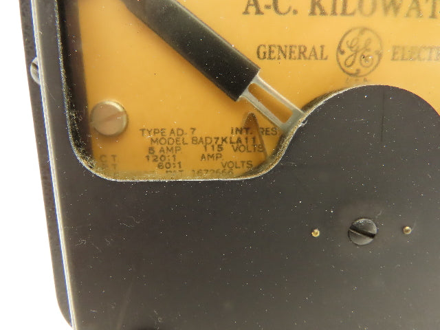 General Electric 8AD7KLA11/AD-7 AC Kilowatts Meter 0-7500 Vintage