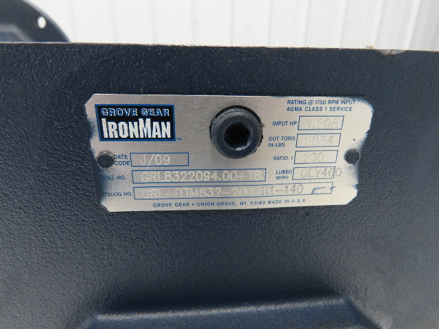 Grove Gear Ironman GRL-DTM832-200-R1-140 Double Reduction Gearbox 200:1 Ratio