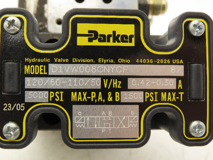 Parker D1VW008CNYCF Hydraulic Double Solenoid Control Valve 5000 psi 120V