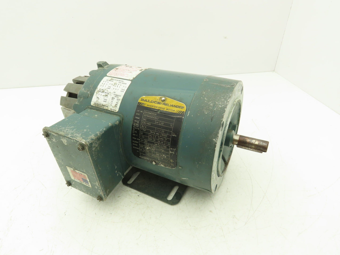 Baldor IDVSNM3534 Inverter Drive AC Motor .33Hp 1750rpm 230/460V 3PH 56C