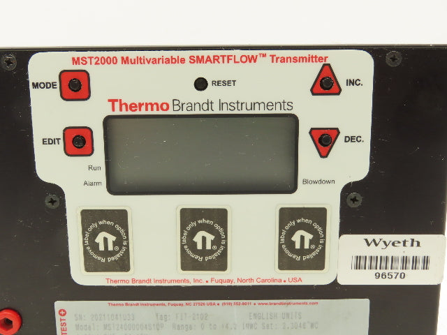 Thermo Brandt MST2000 MST24000004S10P Multivariable SmartFlow Transmitter