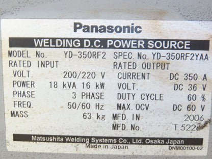 Panasonic YD-350RF2 Pana Star 350A Robot Welding 36V DC Power Source 200V 18kva