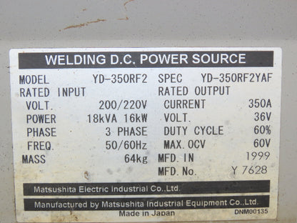 Panasonic YD-350RF2 Pana Star 350A Robot Welding 36V DC Power Source 200V 18kva