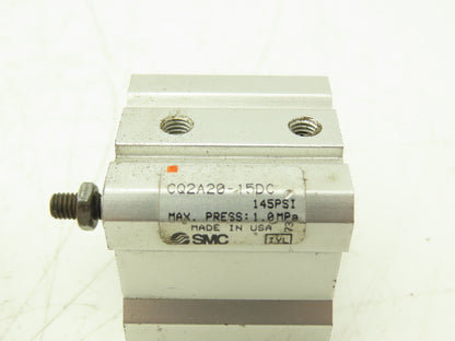 SMC CQ2A20-15DC Pneumatic Air Cylinder 20mm Bore 15mm Stroke 145psi Lot of 2