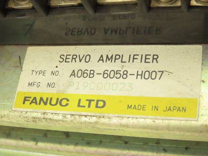Fanuc A06B-6058-H007 Servo Amplifier Drive A16B-1100-0280/08A