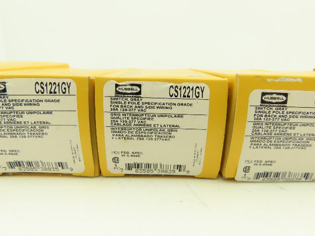 Hubbell CS1221GY Switch Gray 1Ph 120/277VAC 20A Lot of 9
