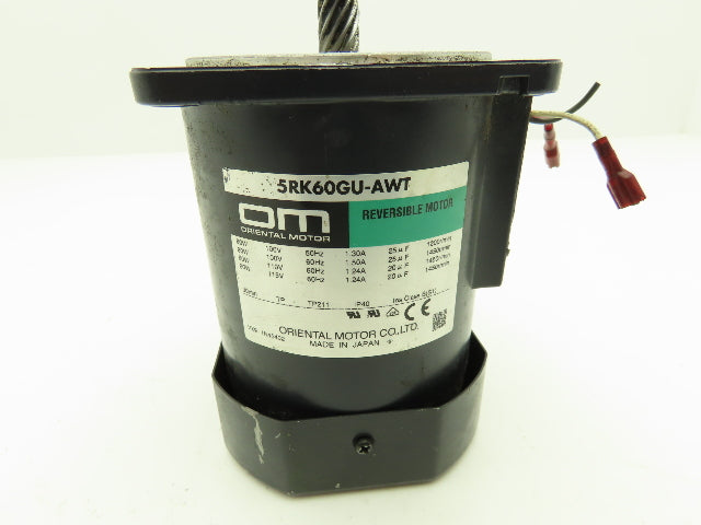 Oriental 5RK60GU-AWT Reversible AC Motor 0.06kW 1450rpm 100-115VAC 1ph