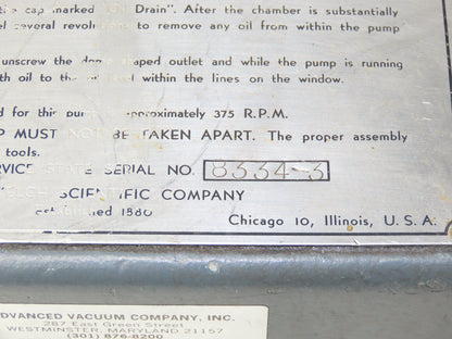 Welch Scientific Duo-Seal Belt Drive Rotary Vacuum Pump 115/230V 1PH