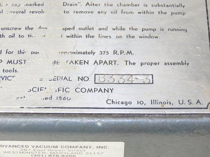 Welch Scientific Duo-Seal Belt Drive Rotary Vacuum Pump 115/230V 1PH