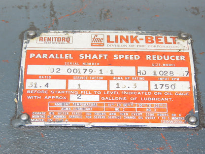 Renitorq Link-Belt HD 1028-67 Parallel Drive Gearbox 31.4:1 Reducer 16Hp 56rpm