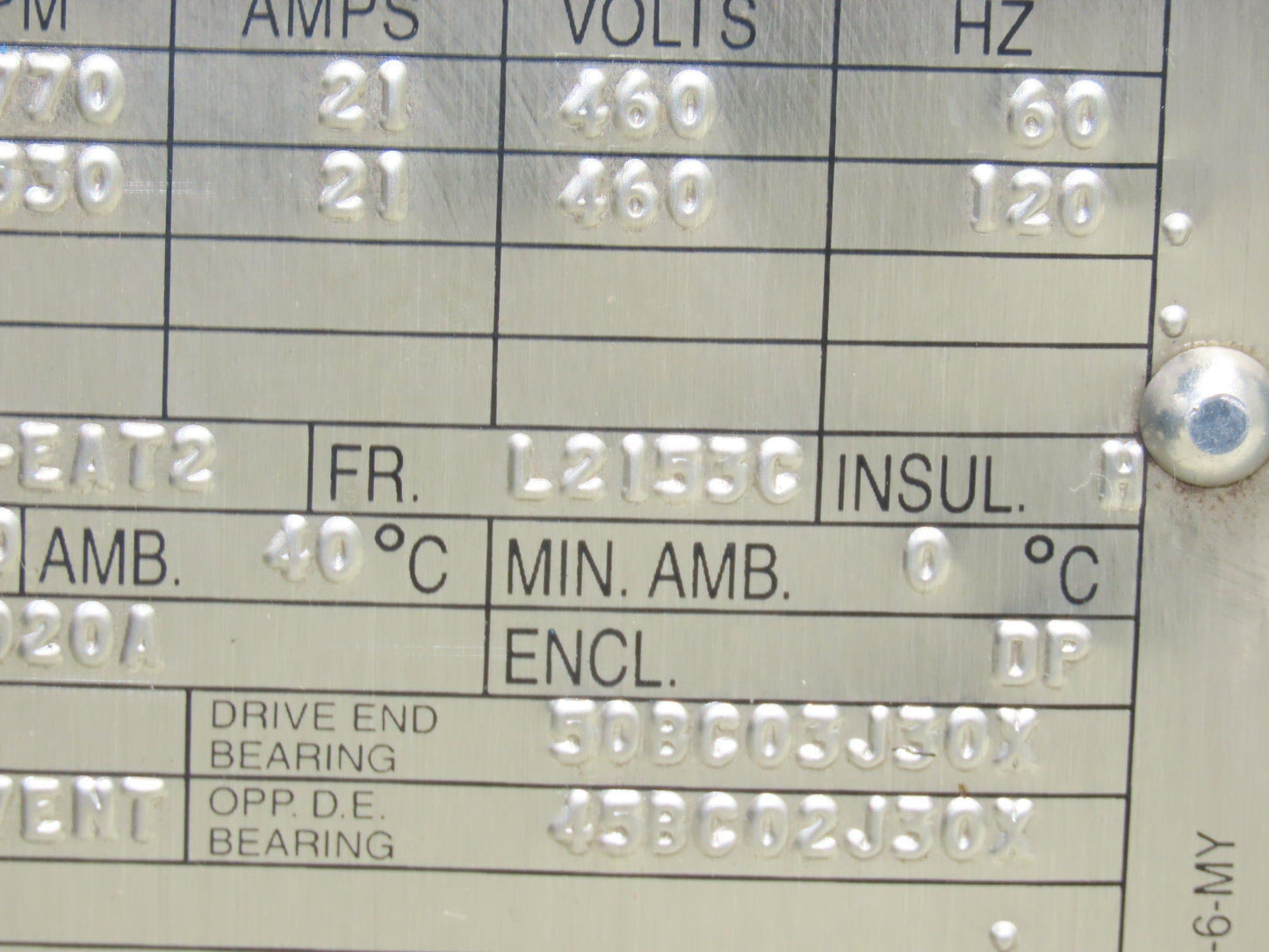 Reliance L2153C RPM AC Motor 15Hp 1770/3500 RPM 460V 3PH 0IKL504702-EAT2