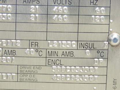 Reliance L2153C RPM AC Motor 15Hp 1770/3500 RPM 460V 3PH 0IKL504702-EAT2