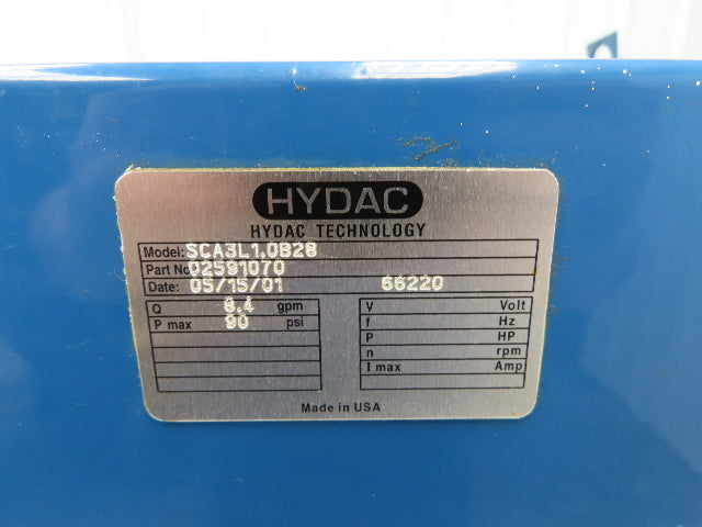 Hydac SCA3L1.0B28 Oil Cooler Air Cooled 8.4GPM Pump 1.5Hp Motor 240/480V 3Ph