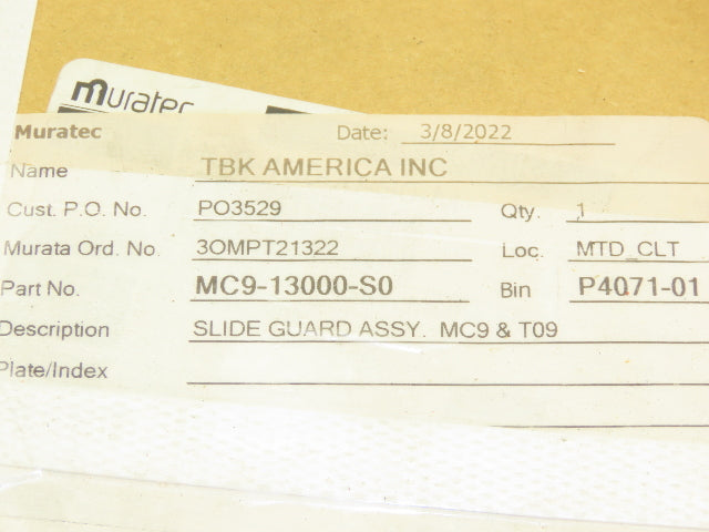 Muratec MC9 TBA Way Cover Slide Guard 320mm Wiper Coolant Protector T09