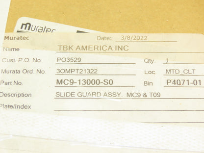 Muratec MC9 TBA Way Cover Slide Guard 320mm Wiper Coolant Protector T09