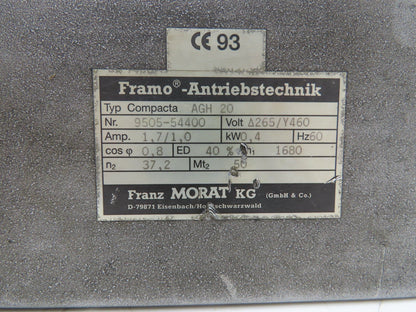 Framo Morat Compacta AGH 20 Gearmotor Rotary Actuator 37.2RPM 50Nm 0.4kw 50:1