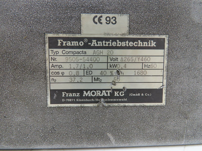 Framo Morat Compacta AGH 20 Gearmotor Rotary Actuator 37.2RPM 50Nm 0.4kw 50:1