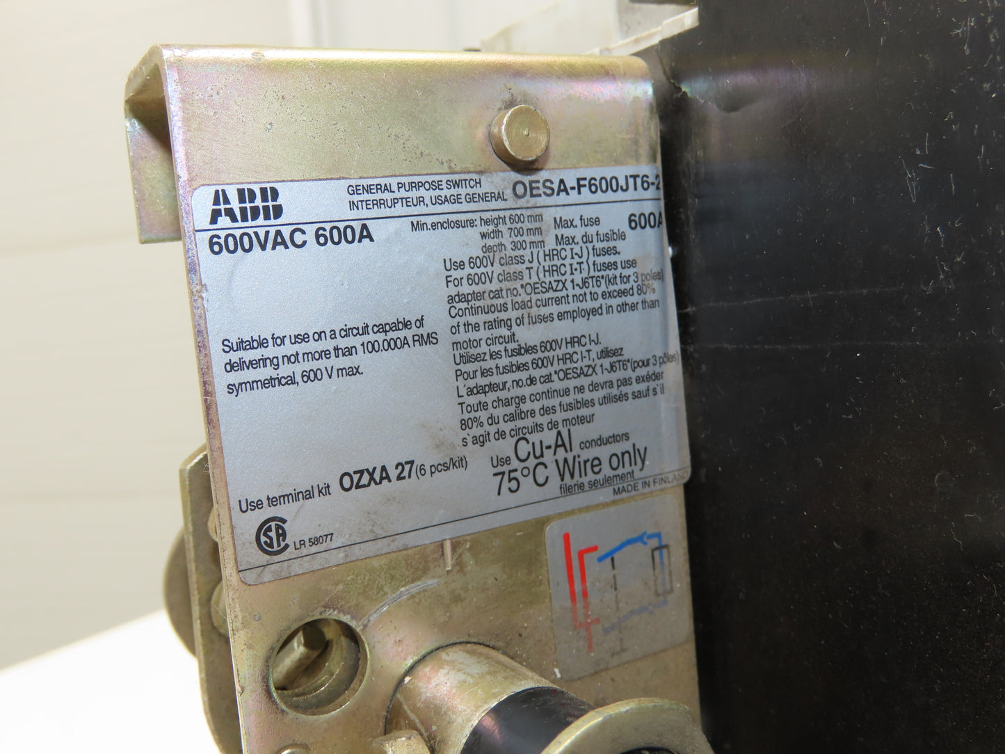 ABB OESA-F600JT6-2 Fusible Disconnect Switch 600A 600VAC 2 Pole Fused