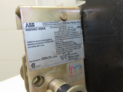 ABB OESA-F600JT6-2 Fusible Disconnect Switch 600A 600VAC 2 Pole Fused