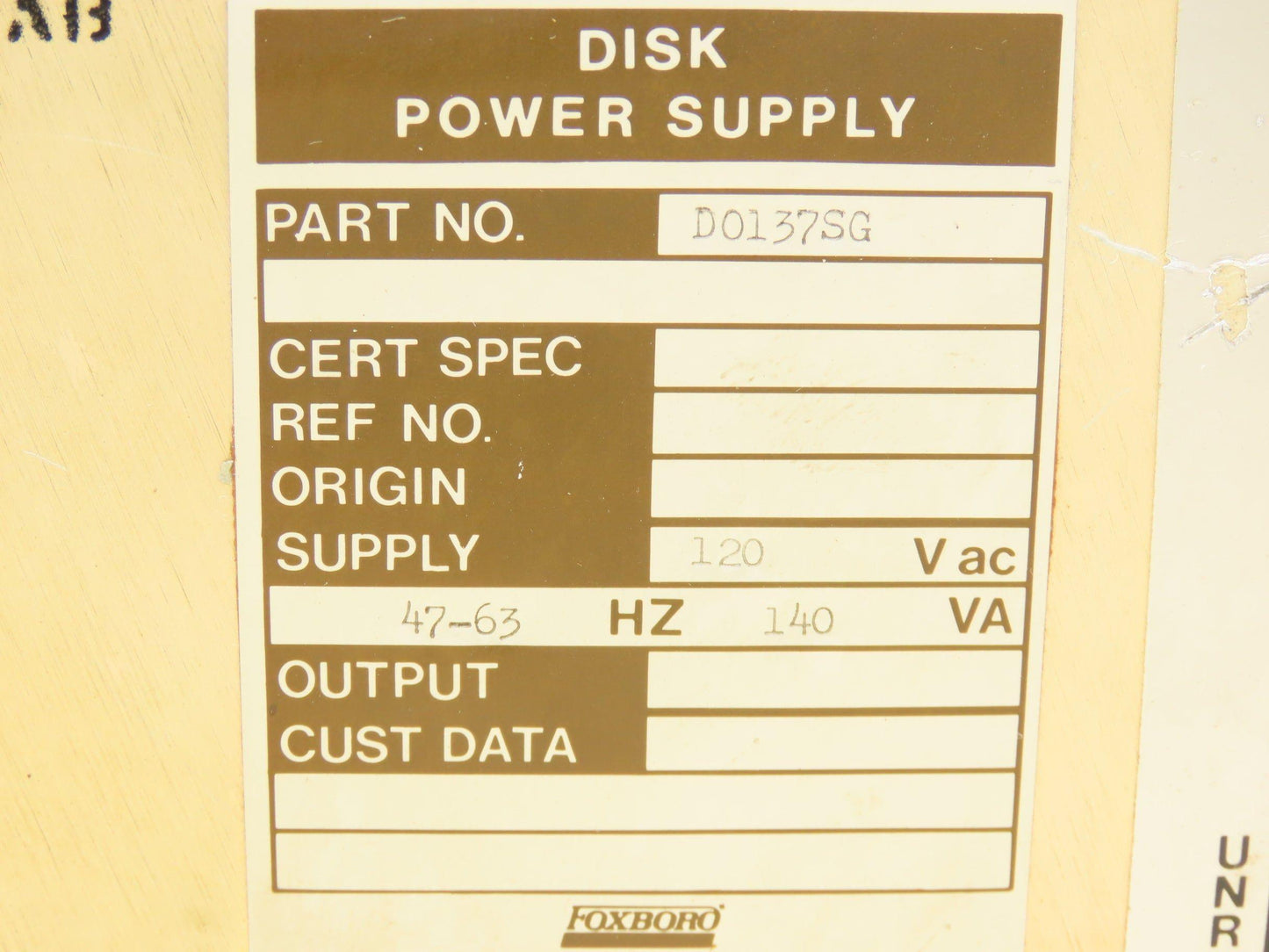 Foxboro D0137SG Disk Power Supply +24 +5 -5 VDC Output 120VAC Input