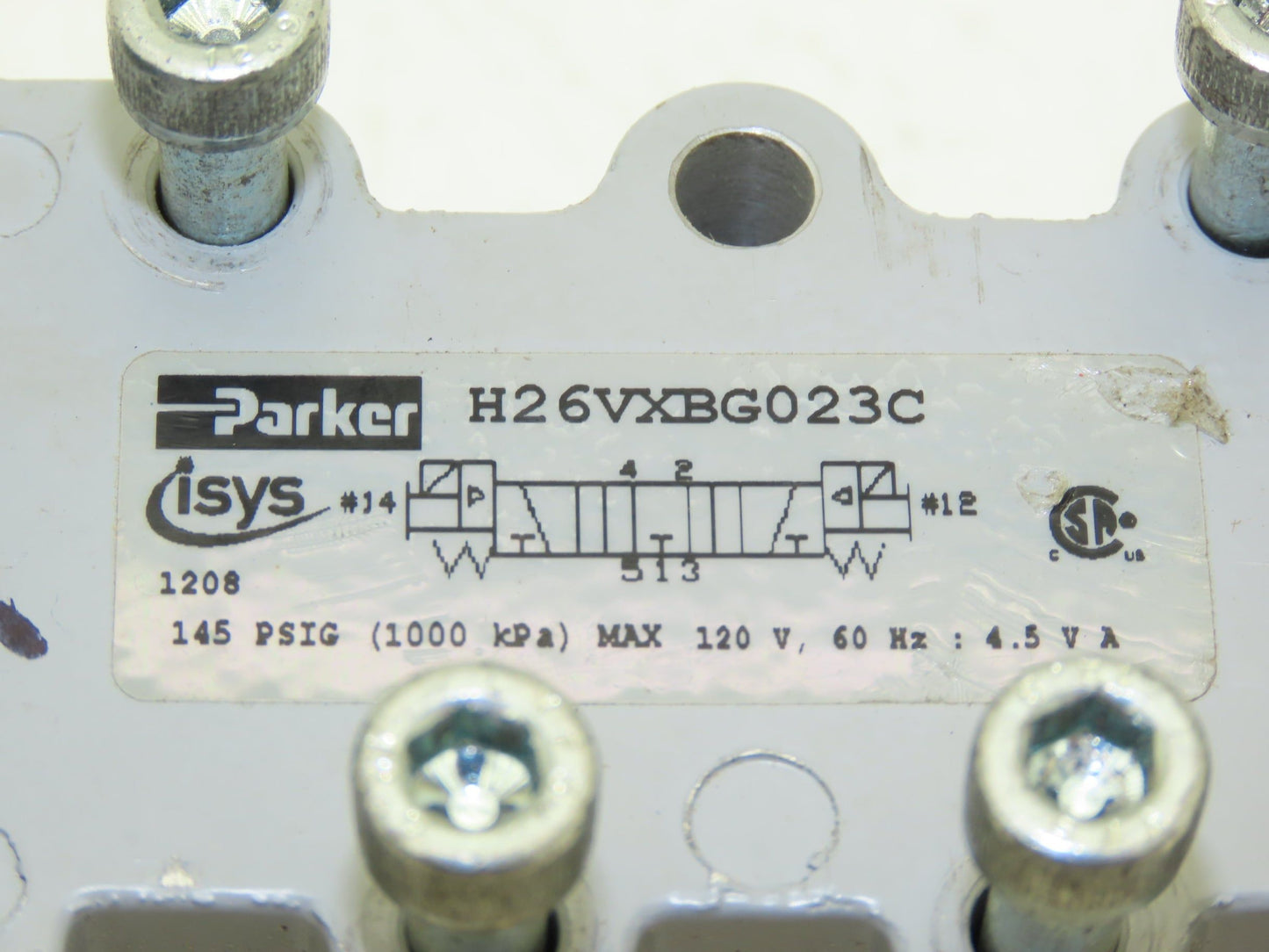 Parker H26VXBG023C Pneumatic Air isys Solenoid Valve 120v 60hz Coil 145psig