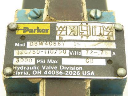 Parker D3W4C56Y Hydraulic Directional Solenoid Valve 120v 60Hz 0.72A 3000psi