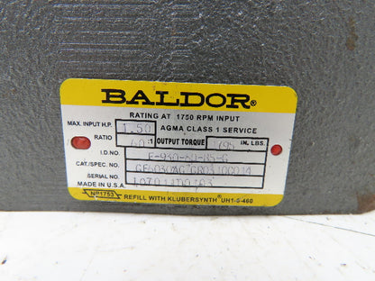 Baldor F-930-60-B5-G Worm Gearbox 60:1 Reducer 1.5Hp 29rpm 56C LH Output
