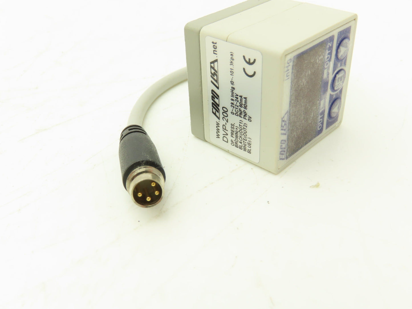 Foco DVP-200 Pressure Switch 12-24VDC 1/8" NPT 4-Pin Plug 0-29.9 InHg