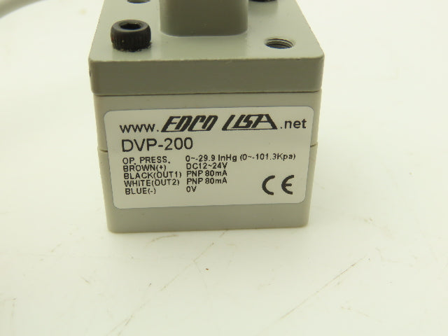 Foco DVP-200 Pressure Switch 12-24VDC 1/8" NPT 4-Pin Plug 0-29.9 InHg