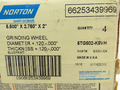 Norton BX531924 Grinding Wheel 5.5" x 2.75" x 2" Lot of 4