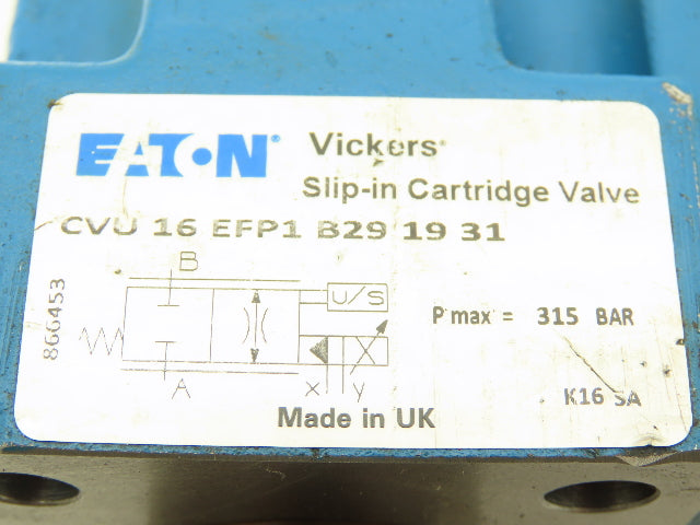 Eaton Vickers CVU16EFP1B291931 Slip In Cartridge Valve Hydraulic Prop Throttle
