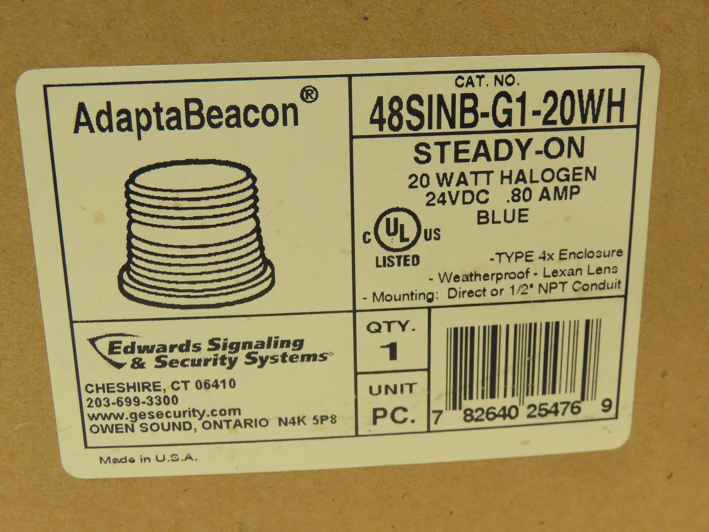Edwards 48SINB-G1-20WH AdaptaBeacon Light 24VDC 20W 0.8A Blue Steady On 1/2" NPT