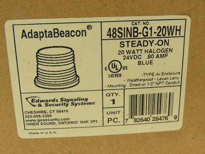 Edwards 48SINB-G1-20WH AdaptaBeacon Light 24VDC 20W 0.8A Blue Steady On 1/2" NPT