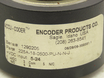 Accu-Coder 225A-18-0500-PU-N-N-J Rotary Encoder 500 Step 7/8" Bore 400 RPM Max