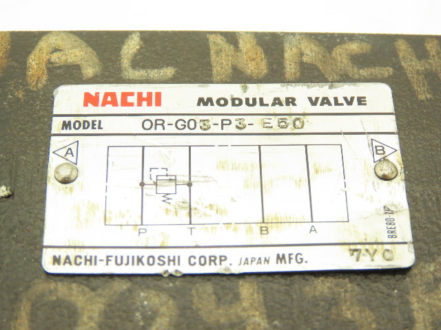 Nachi OR-G03-P3-E50 Hydraulic Modular Relief Valve