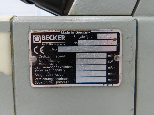 Becker KVT3.60 Oil Less Vacuum Pump 1.8kw 230/480V Vac -900mbar