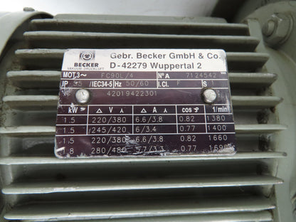 Becker KVT3.60 Oil Less Vacuum Pump 1.8kw 230/480V Vac -900mbar