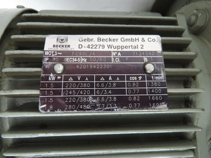 Becker KVT3.60 Oil Less Vacuum Pump 1.8kw 230/480V Vac -900mbar