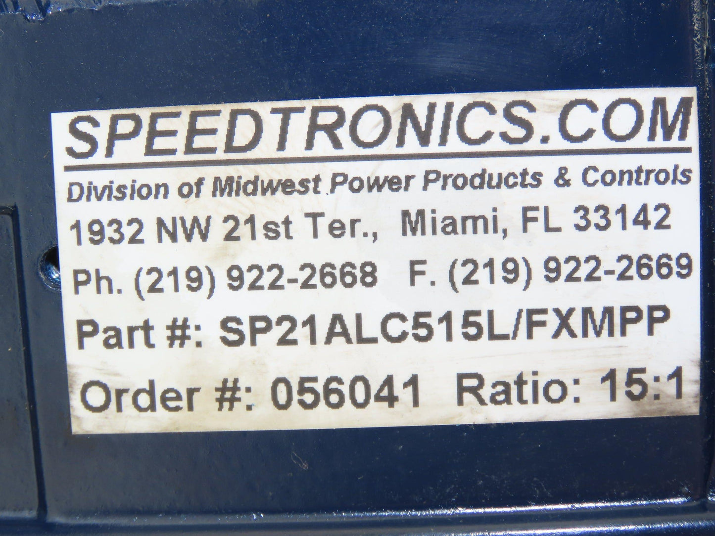 SP21ALC515L/FXMPP Speedtronics Gearbox 15:1 Reducer 117rpm 56C/140TC LH Output
