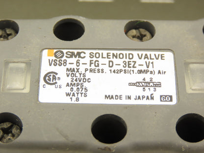 SMC VSS8-6-FG-D-3EZ-V1 Pneumatic Air Solenoid Valve Lot of 6
