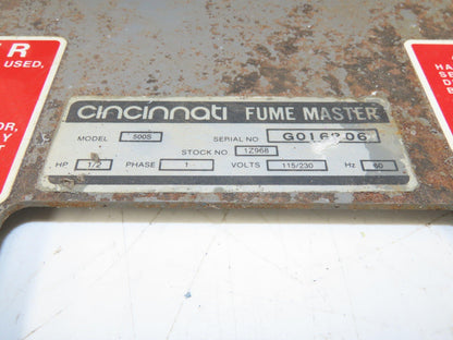 Cincinnati 500S Fume Master 4" Centrifugal Blower 1/2Hp 115V 1Ph 11" Impeller