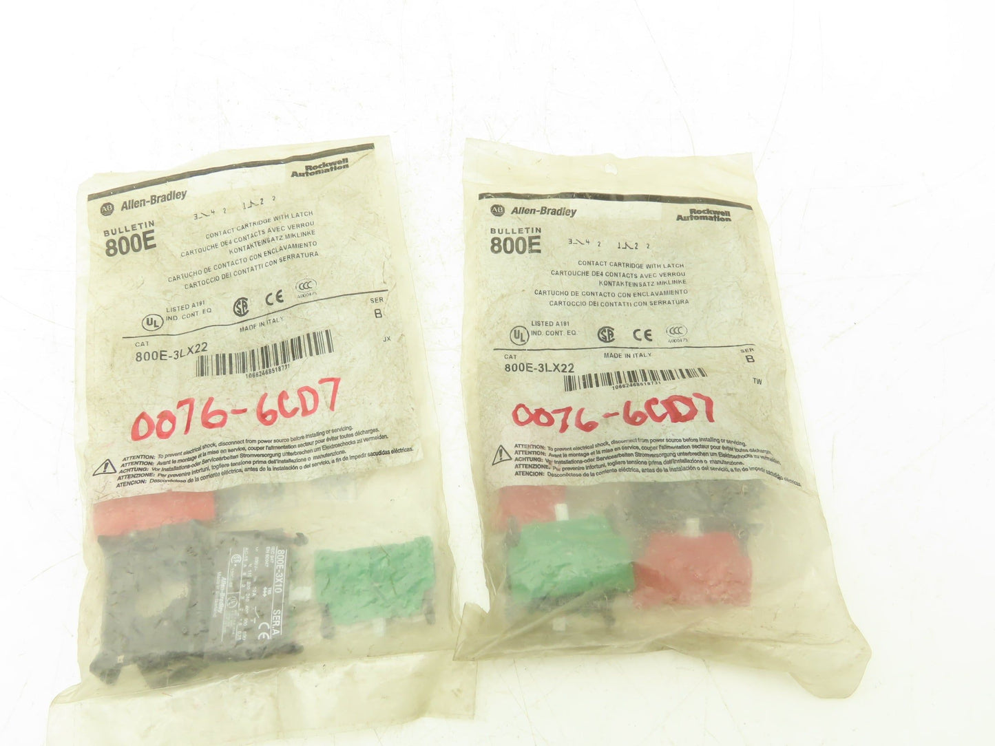 Allen Bradley 800E-3LX22 Contact Cartridge Block 2NO 2NC Ser B Lot of 2