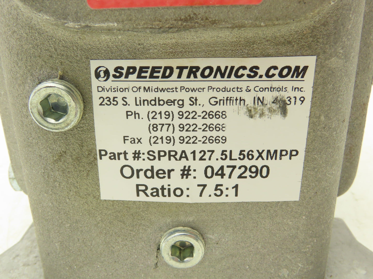Electra Grove Gear SPRA127.5L56XMPP Speedtronics Gearbox 7.5 Ratio 233rpm 56C LH
