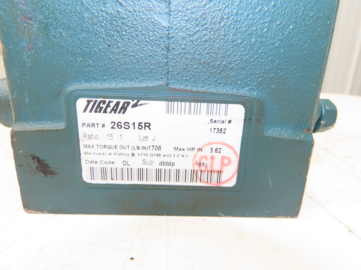 Dodge 26S15R Tigear Worm Gearbox 15:1 Ratio 3.62HP 117rpm 143TC RH Output