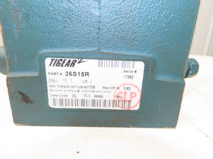 Dodge 26S15R Tigear Worm Gearbox 15:1 Ratio 3.62HP 117rpm 143TC RH Output